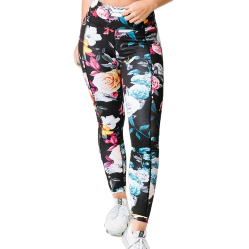 Zyia Dark Floral Mesh Hi-Rise 7/8 Athletic Leggings Sz 6-8